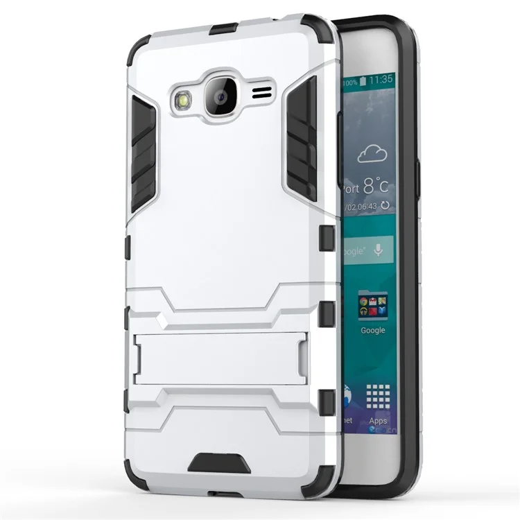 PC TPU Hybrid Cover for Samsung Galaxy Grand Prime SM-G530 with Kickstand - Silver