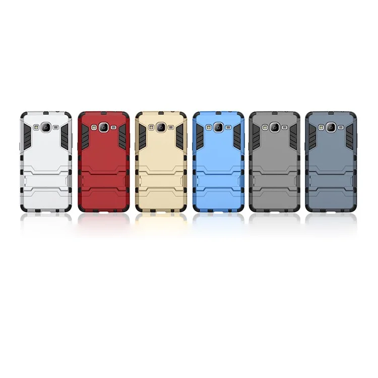 PC TPU Hybrid Cover for Samsung Galaxy Grand Prime SM-G530 with Kickstand - Silver
