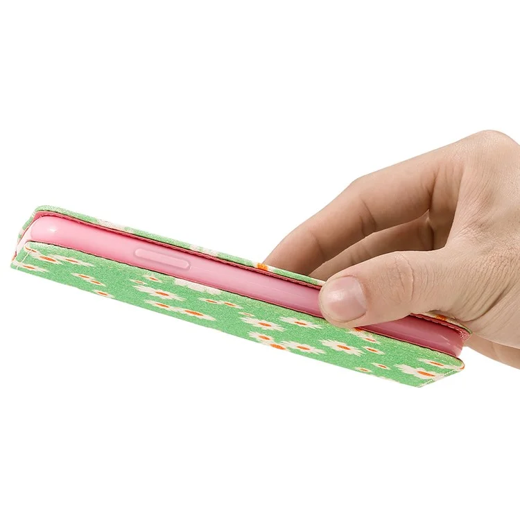 Daisy Pattern Flash Powder Phone Case Card Holder Leather Shell for Samsung Galaxy A51 SM-A515/M40S - Green
