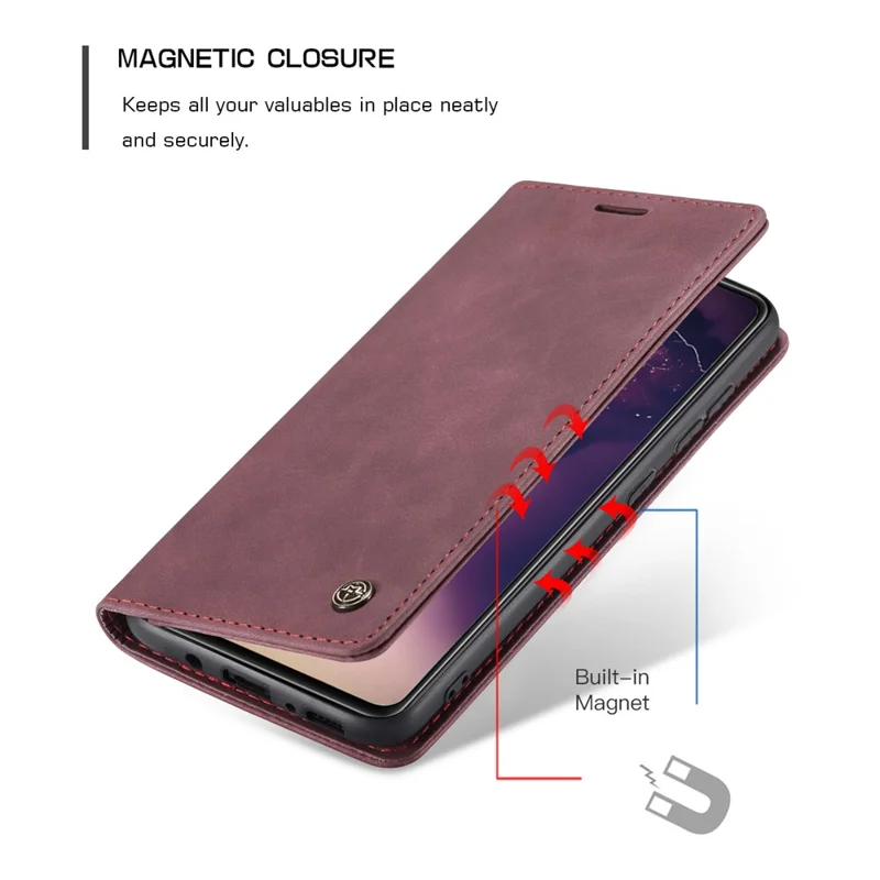 CASEME 013 Series Cover Auto-absorbed Leather Wallet Case for Samsung Galaxy A41 (Global Version) - Wine Red