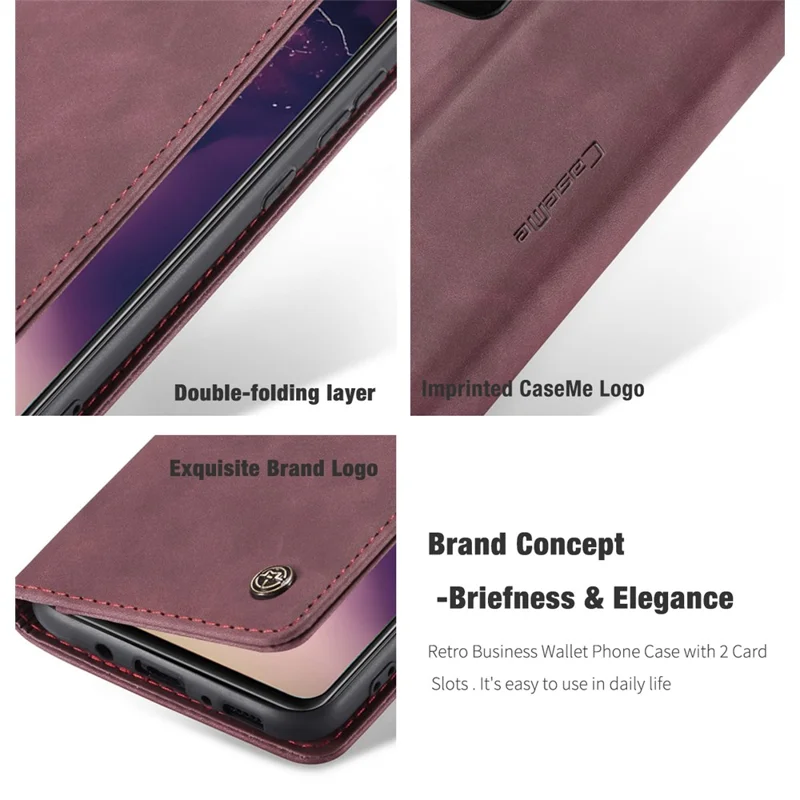 CASEME 013 Series Cover Auto-absorbed Leather Wallet Case for Samsung Galaxy A41 (Global Version) - Wine Red