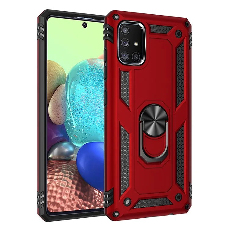 360° Rotatable Ring Kickstand Armor PC+TPU Combo Case for Samsung Galaxy A71 5G SM-A716 - Red