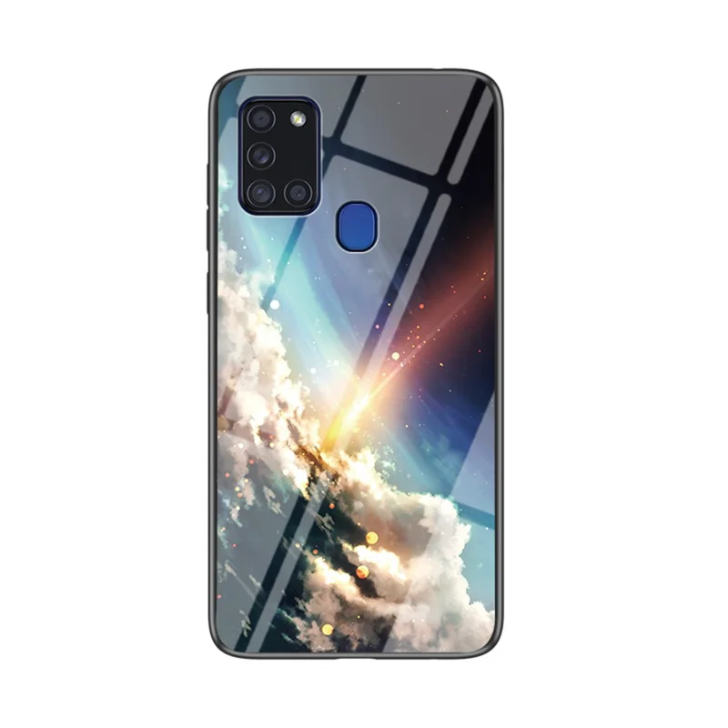 Starry Sky Gepolijst Glas + PC + TPU Combo Hoesje voor Samsung Galaxy A21s - Helle Lucht