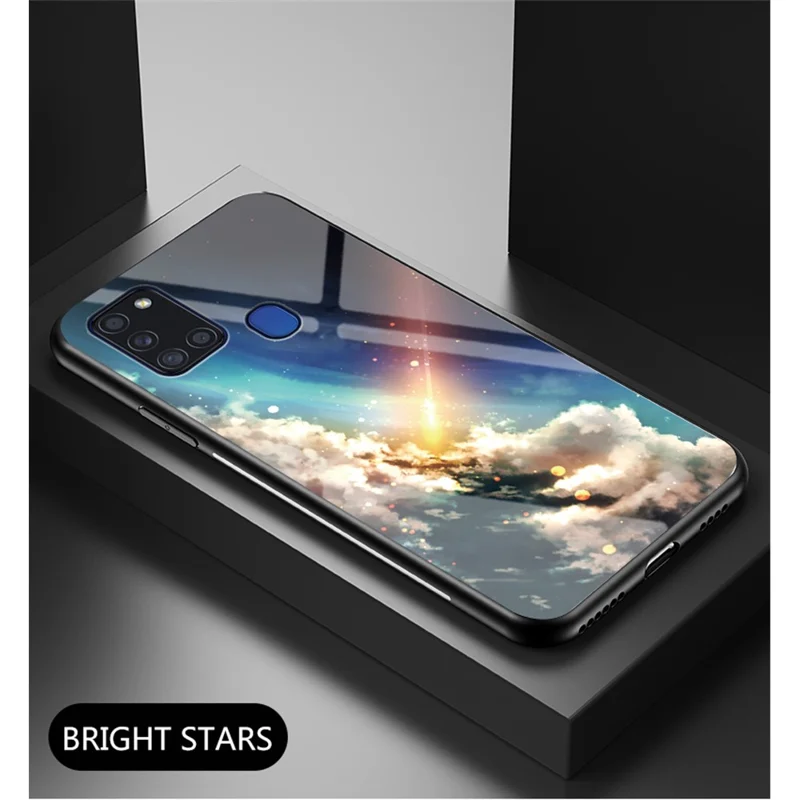 Starry Sky Gepolijst Glas + PC + TPU Combo Hoesje voor Samsung Galaxy A21s - Helle Lucht