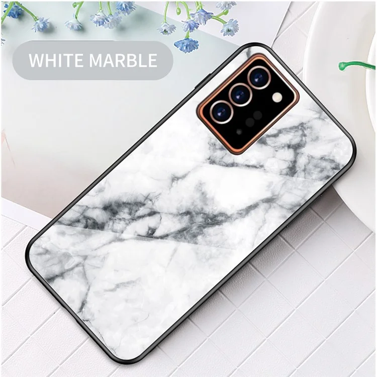 Marble Texture Tempered Glass + PC + TPU Hybrid Case for Samsung Galaxy Note20 Ultra/Note20 Ultra 5G - White