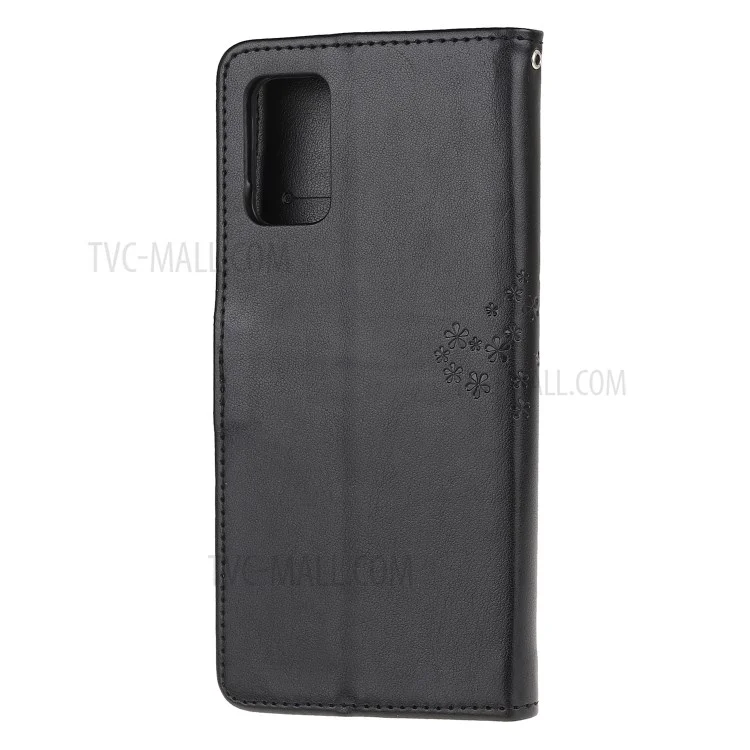 Imprint Tree Owl PU Leather Wallet Stand Protective Cover for Samsung Galaxy Note 20/Note 20 5G - Black