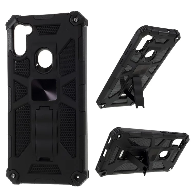 Kickstand Armor Dropproof Shell PC TPU Hybrid Case with Magnetic Metal Sheet for Samsung Galaxy A11 (EU Version)/M11 - Black