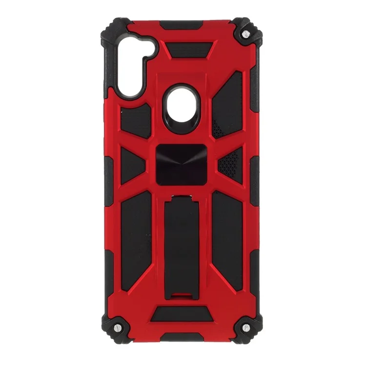 Kickstand Armor Dropproof Shell PC TPU Hybrid Case Avec Feuille de Métaux Magnétiques Pour Samsung Galaxy A11 (version Ue) / M11 - Rouge