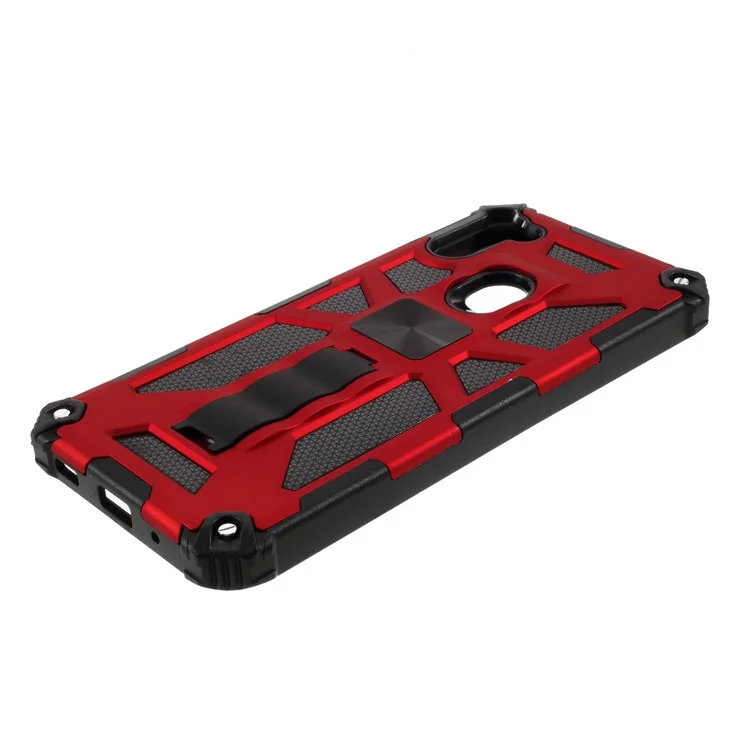 Kickstand Armor Dropproof Shell PC TPU Hybrid Case Avec Feuille de Métaux Magnétiques Pour Samsung Galaxy A11 (version Ue) / M11 - Rouge