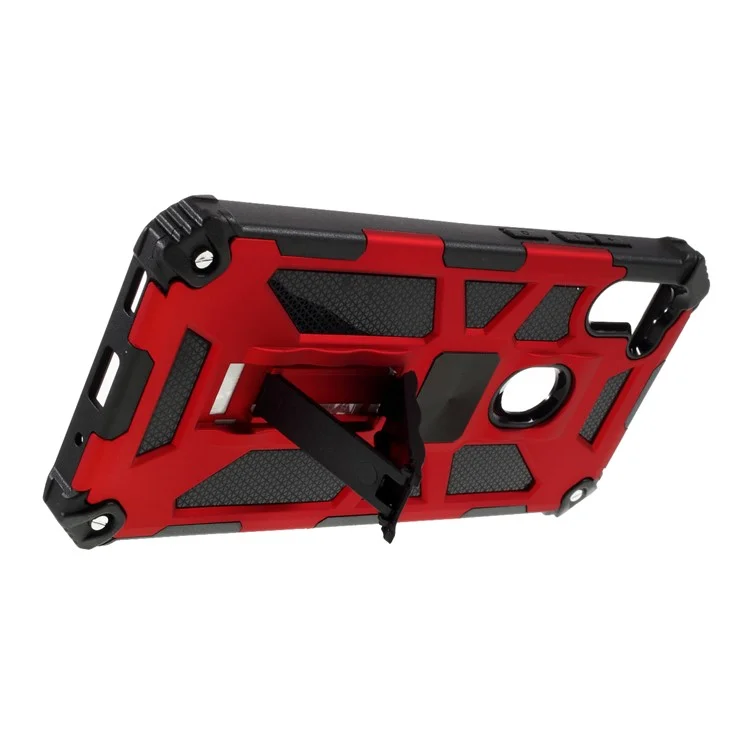 Kickstand Armor Dropproof Shell PC TPU Hybrid Case Avec Feuille de Métaux Magnétiques Pour Samsung Galaxy A11 (version Ue) / M11 - Rouge