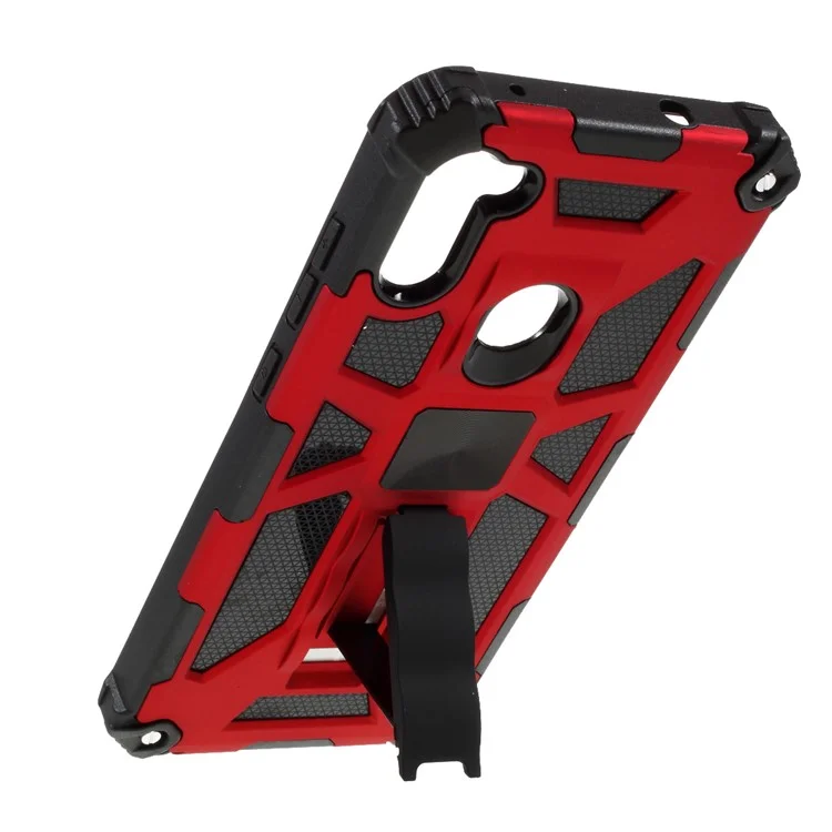 Kickstand Armor Dropproof Shell PC TPU Hybrid Case Avec Feuille de Métaux Magnétiques Pour Samsung Galaxy A11 (version Ue) / M11 - Rouge