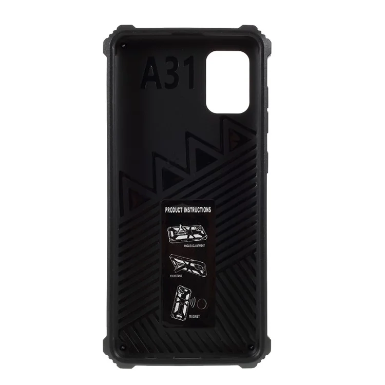 Kickstand Armor Dropproof PC TPU Detachable Cover with Magnetic Metal Sheet for Samsung Galaxy A31 - Black