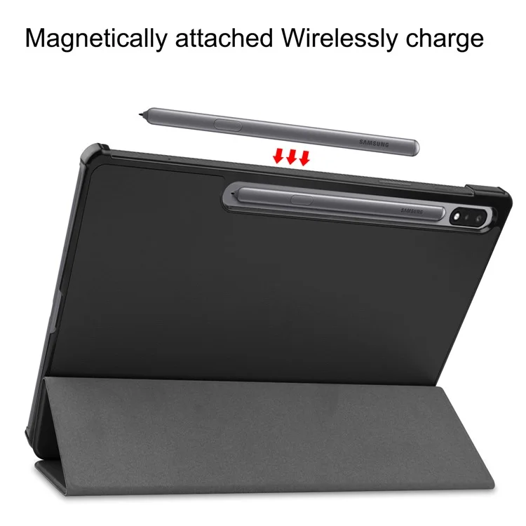 Capa Inteligente de Couro com Suporte Dobrável em Três Partes para Samsung Galaxy Tab S7+ / S8+ - Preto