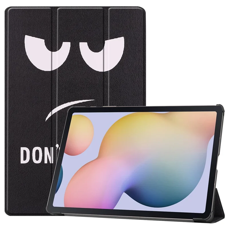 Tri-fold Stand Tablet Case for Samsung Galaxy Tab S7+ / S8+ Pattern Printing PU Leather Protective Cover - Don't Touch Me