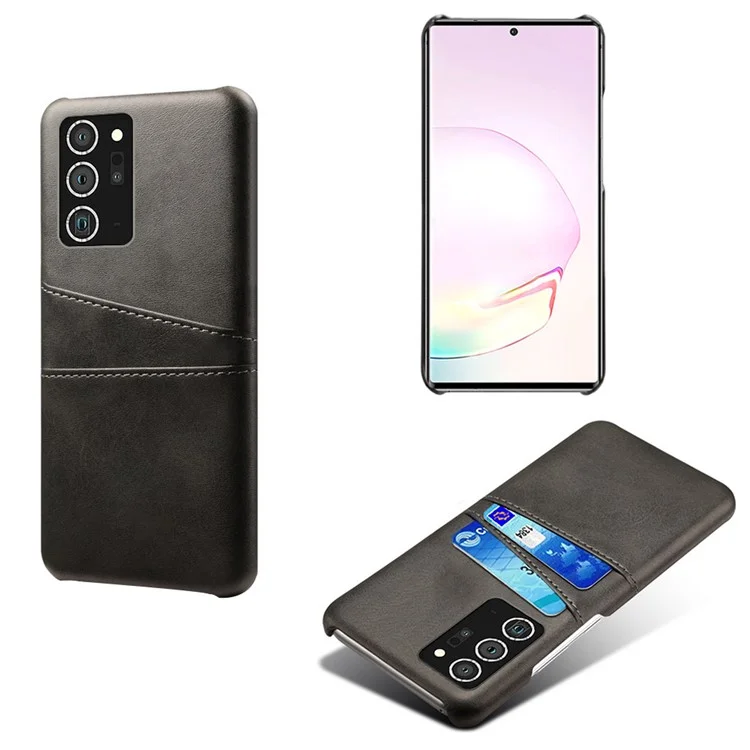 KSQ Hard Cover Double Card Slots PU Leather Coated Plastic Phone Case für Samsung Galaxy Note20/Note20 5G - Schwarz