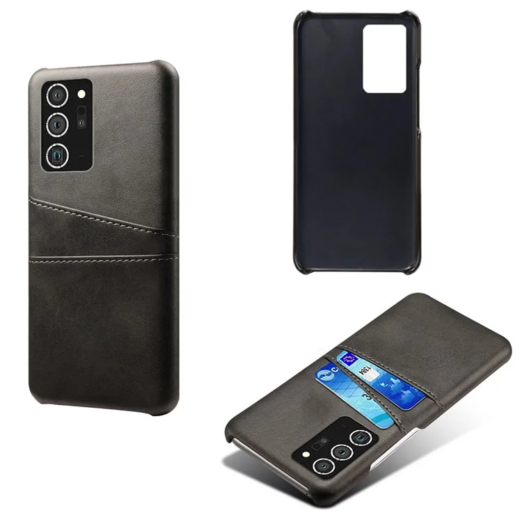 Csq Hard Cover Double Card Slots PU Кожаный Пластиковый Телефон Для Samsung Galaxy Note20/Note20 5G - Черный