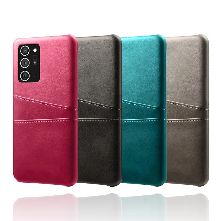 Csq Hard Cover Double Card Slots PU Кожаный Пластиковый Телефон Для Samsung Galaxy Note20/Note20 5G - Черный