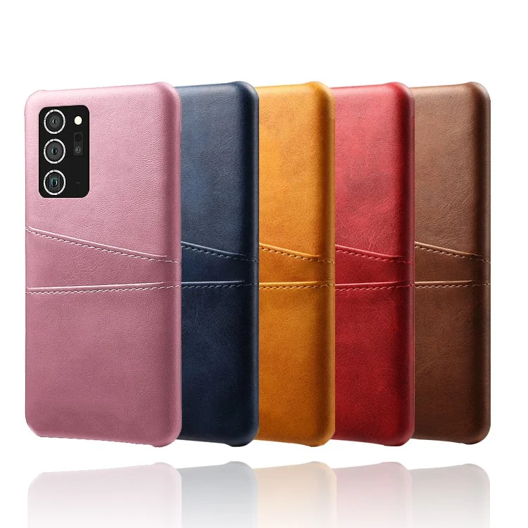 KSQ Hard Cover Double Card Slots PU Leather Coated Plastic Phone Case für Samsung Galaxy Note20/Note20 5G - Schwarz