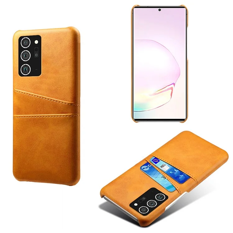 Coque de téléphone en plastique enduit de cuir PU avec deux fentes pour cartes pour Samsung Galaxy Note20 Ultra/20 Ultra 5G - Orange
