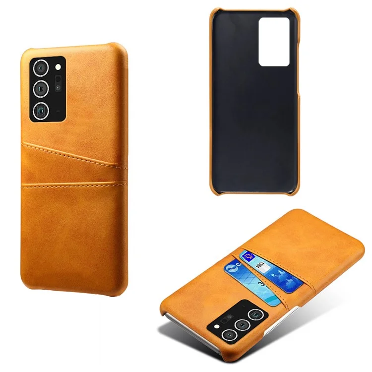 Coque de téléphone en plastique enduit de cuir PU avec deux fentes pour cartes pour Samsung Galaxy Note20 Ultra/20 Ultra 5G - Orange