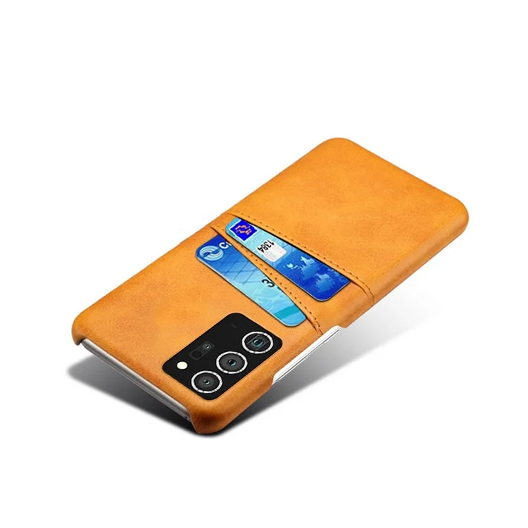Coque de téléphone en plastique enduit de cuir PU avec deux fentes pour cartes pour Samsung Galaxy Note20 Ultra/20 Ultra 5G - Orange
