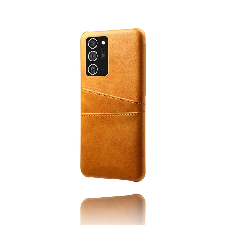Coque de téléphone en plastique enduit de cuir PU avec deux fentes pour cartes pour Samsung Galaxy Note20 Ultra/20 Ultra 5G - Orange