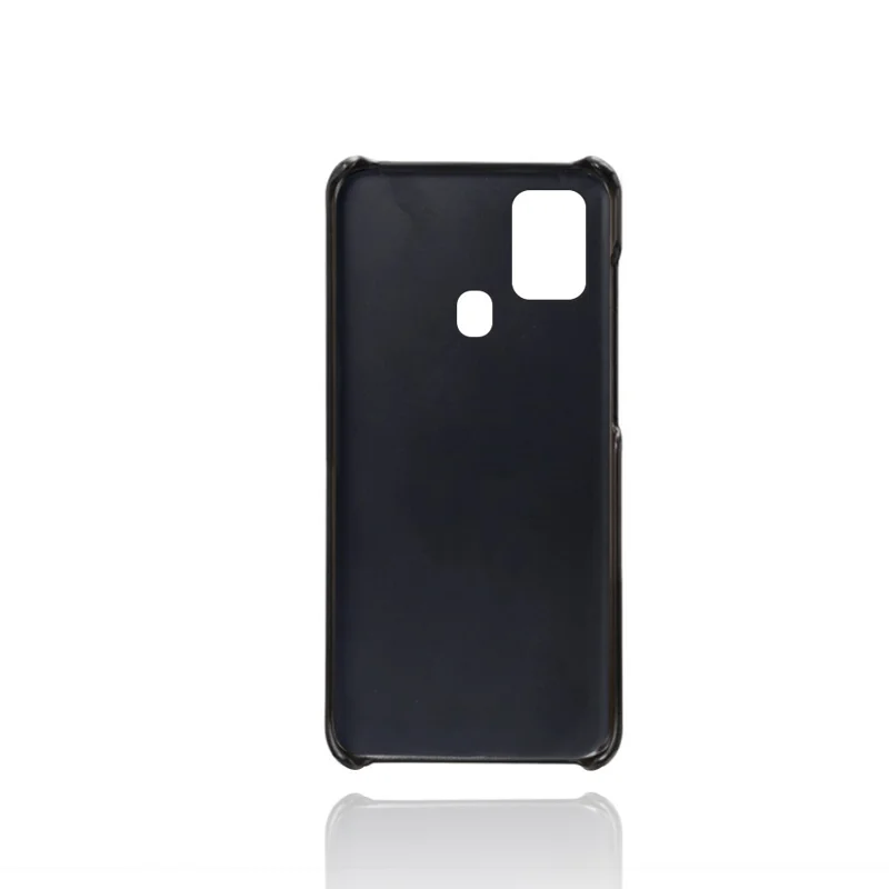 PU Leather Coated Plastic Case with Double Card Slots for Samsung Galaxy A21s - Black