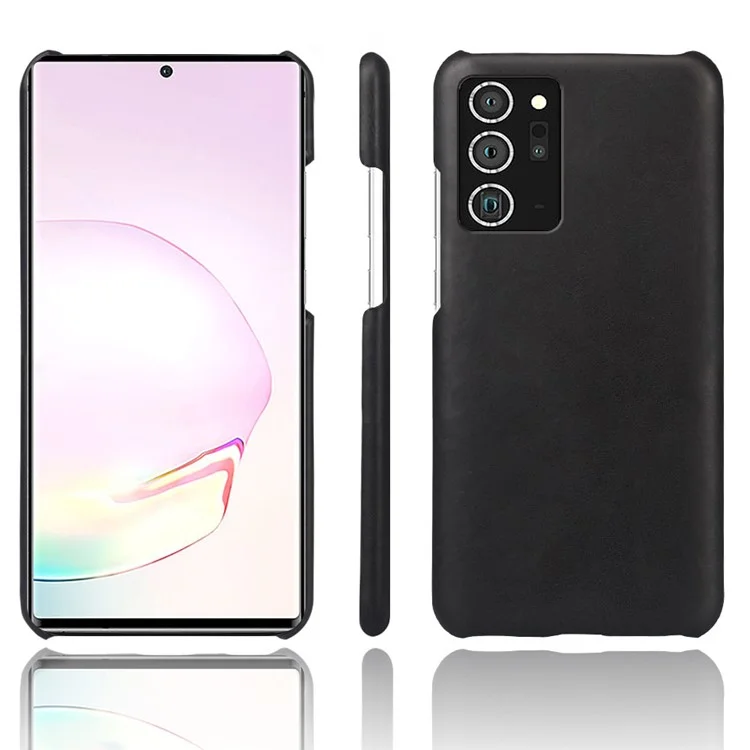 KSQ Crazy Horse Haut PU-Leder beschichtete PC-Schale Hartschale für Samsung Galaxy Note20/Note20 5G - Schwarz