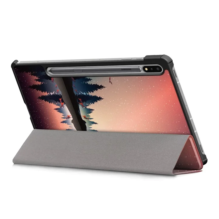Étui intelligent en cuir à triple pli pour Samsung Galaxy Tab S7 T870 T875 / Tab S8 - Motif arbres