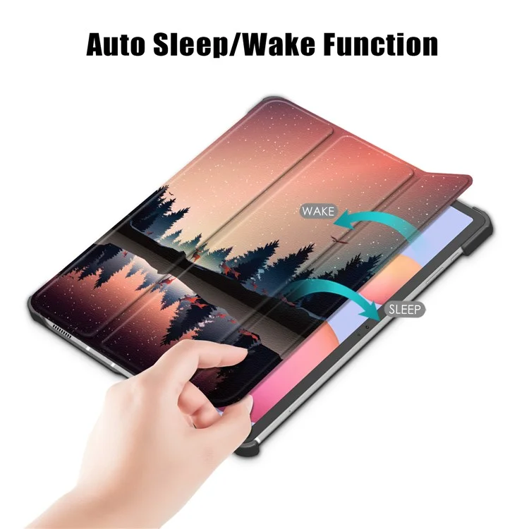 Étui intelligent en cuir à triple pli pour Samsung Galaxy Tab S7 T870 T875 / Tab S8 - Motif arbres