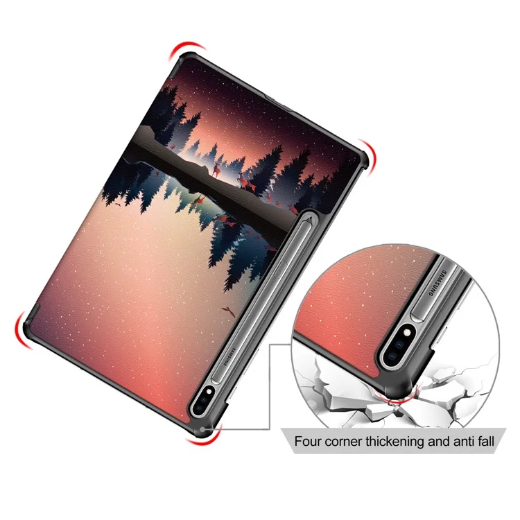 Étui intelligent en cuir à triple pli pour Samsung Galaxy Tab S7 T870 T875 / Tab S8 - Motif arbres