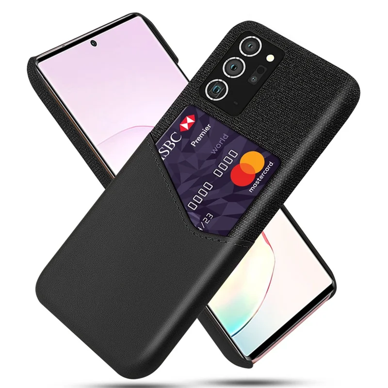 KSQ Cloth + PU Leder + PC Hybrid Hülle mit Kartenfach für Samsung Galaxy Note20 Ultra/20 Ultra 5G - Schwarz