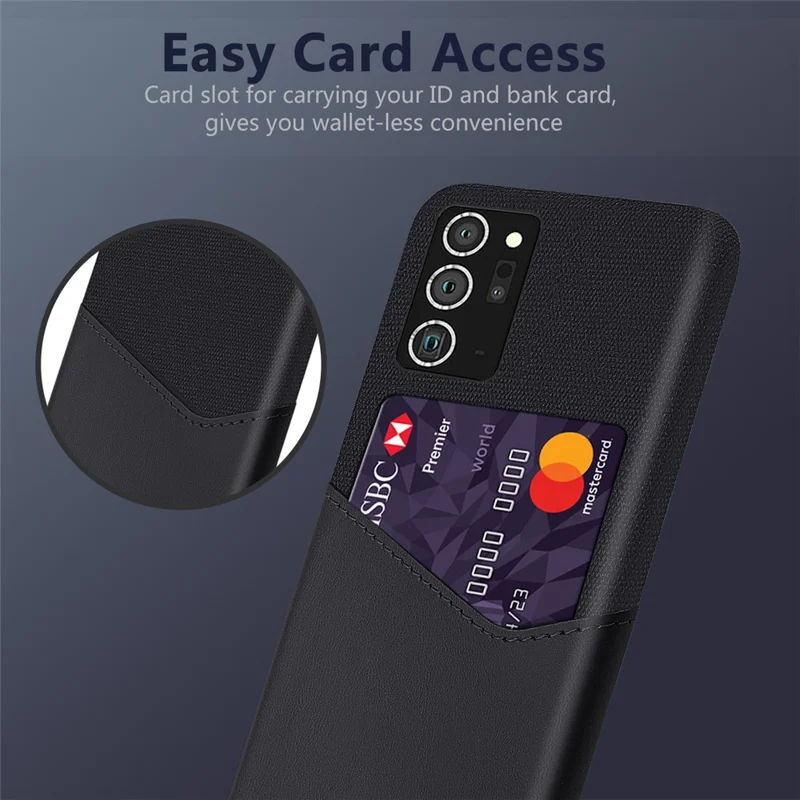 KSQ Cloth + PU Leder + PC Hybrid Hülle mit Kartenfach für Samsung Galaxy Note20 Ultra/20 Ultra 5G - Schwarz