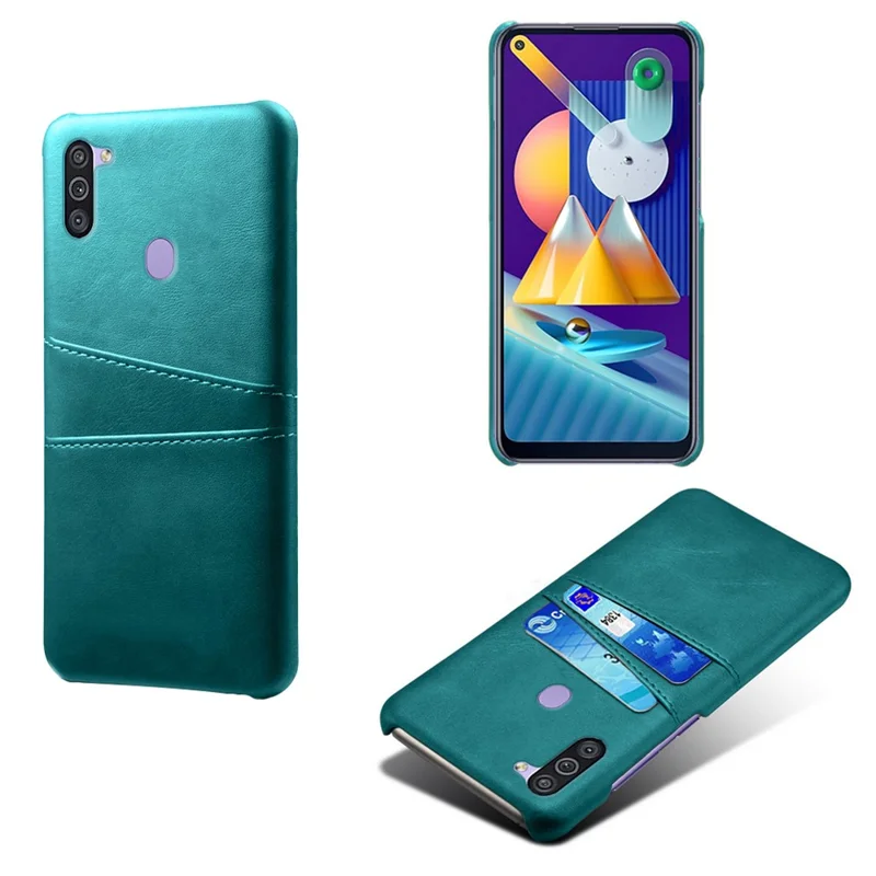 KSQ Double Card Slots PU Leather Coated PC Stylish Case for Samsung Galaxy M11 - Green