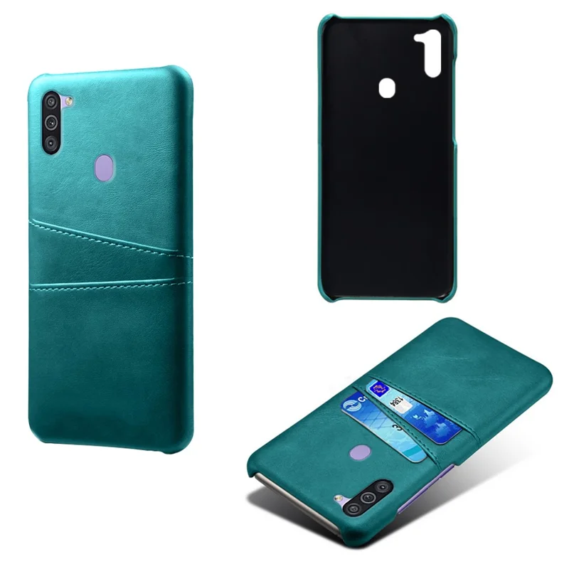 KSQ Double Card Slots PU Leather Coated PC Stylish Case for Samsung Galaxy M11 - Green