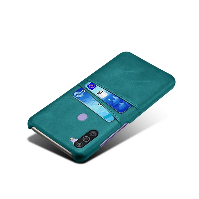 KSQ Double Card Slots PU Leather Coated PC Stylish Case for Samsung Galaxy M11 - Green