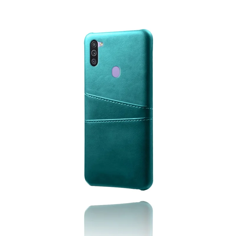 KSQ Double Card Slots PU Leather Coated PC Stylish Case for Samsung Galaxy M11 - Green