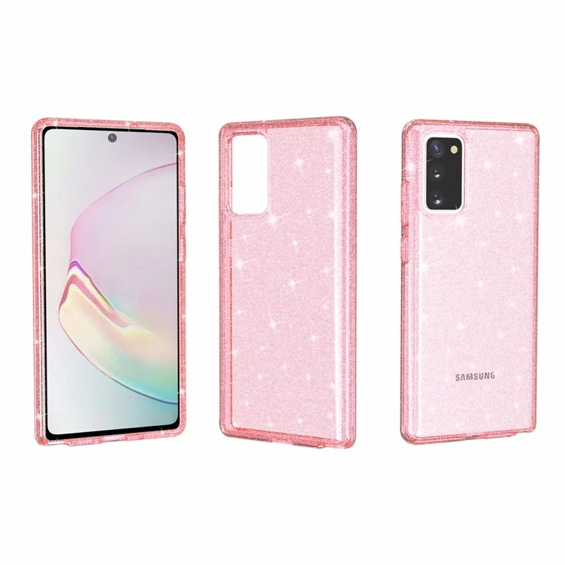 Glittery Powder PC TPU Hybrid Phone Case Covering for Samsung Galaxy Note20 4G/5G - Pink