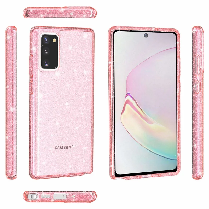 Glittery Powder PC TPU Hybrid Phone Case Covering for Samsung Galaxy Note20 4G/5G - Pink