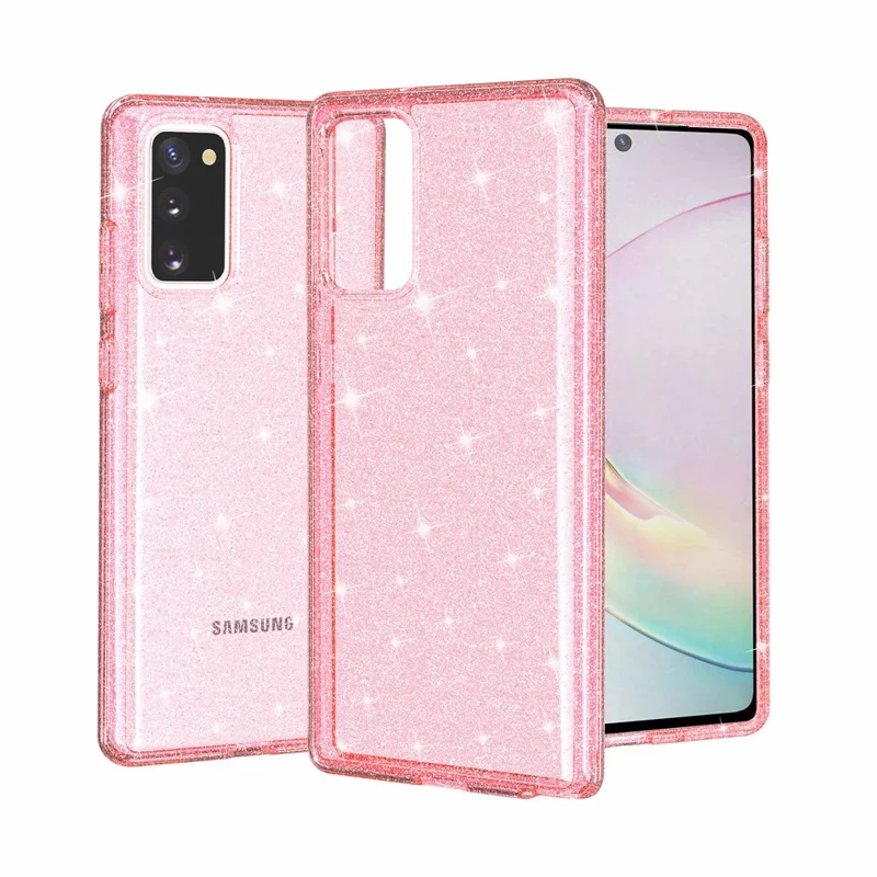 Glittery Powder PC TPU Hybrid Phone Case Covering for Samsung Galaxy Note20 4G/5G - Pink