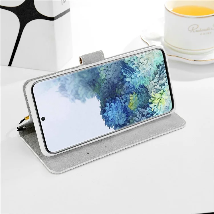 Glittery Powder Splicing Wallet Stand Leather Cover for Samsung Galaxy S20 4G/S20 5G - Black