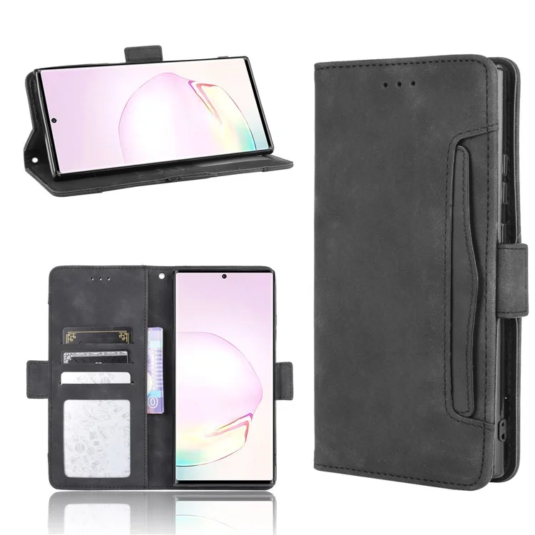 Múltiples Tragamonedas De Tarjetas Cartera De Cuero De Cuero Caja De Cuero Para Samsung Galaxy Note20 Ultra / 20 Ultra 5G - Negro