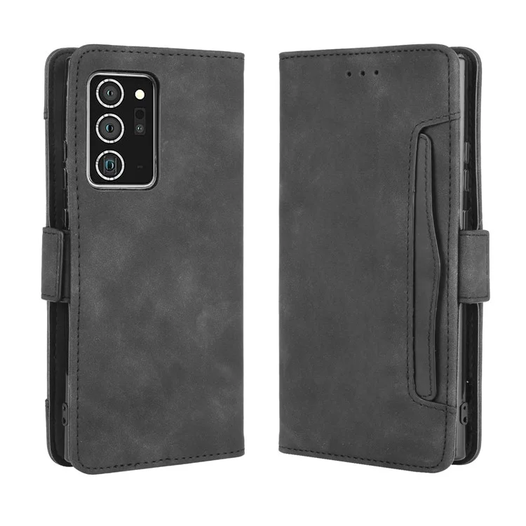 Múltiples Tragamonedas De Tarjetas Cartera De Cuero De Cuero Caja De Cuero Para Samsung Galaxy Note20 Ultra / 20 Ultra 5G - Negro