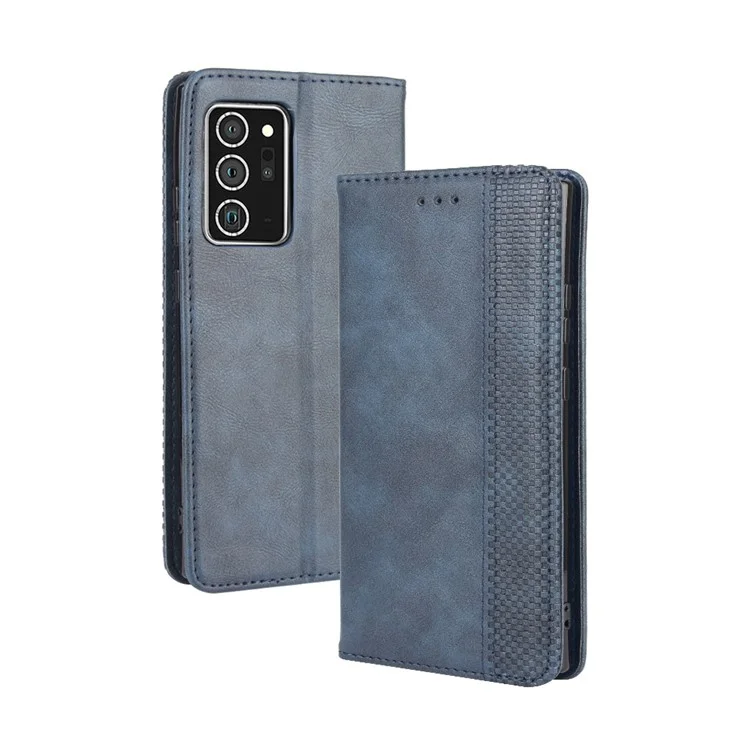 Auto-absorbed PU Leather Shell Wallet Retro Cover for Samsung Galaxy Note20 Ultra/20 Ultra 5G - Blue
