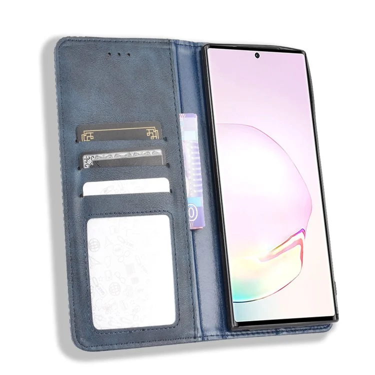 Auto-absorbed PU Leather Shell Wallet Retro Cover for Samsung Galaxy Note20 Ultra/20 Ultra 5G - Blue