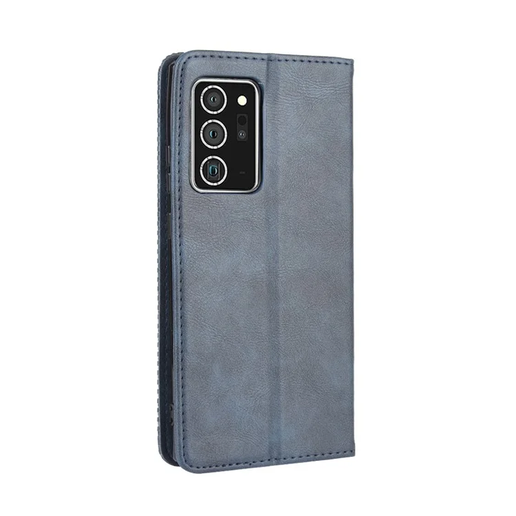 Auto-absorbed PU Leather Shell Wallet Retro Cover for Samsung Galaxy Note20 Ultra/20 Ultra 5G - Blue