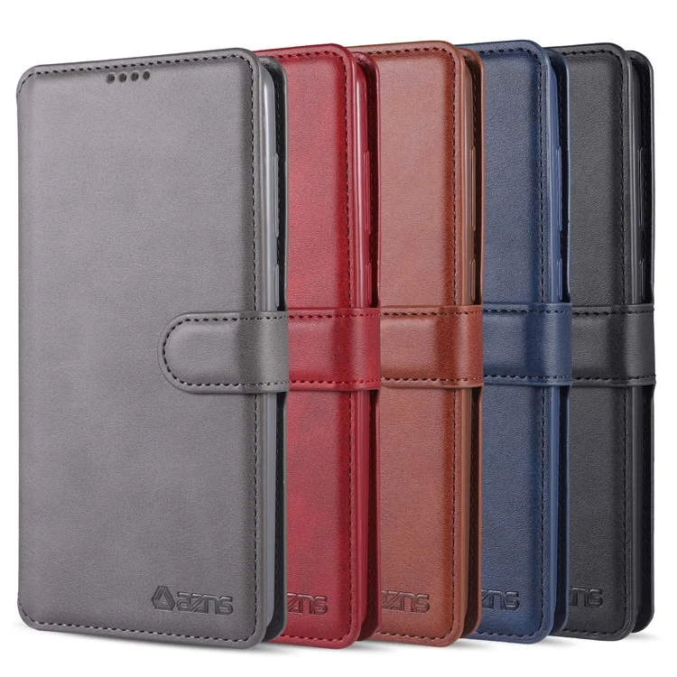 Azns Wallet Leather Case Cover Для Мобильного Телефона Для Samsung Galaxy A21s - Коричневый