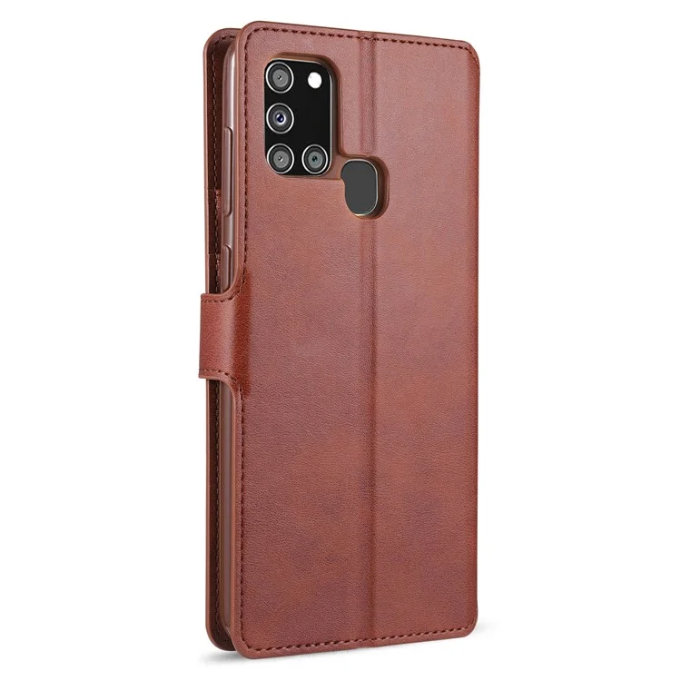 Azns Wallet Leather Case Cover Для Мобильного Телефона Для Samsung Galaxy A21s - Коричневый