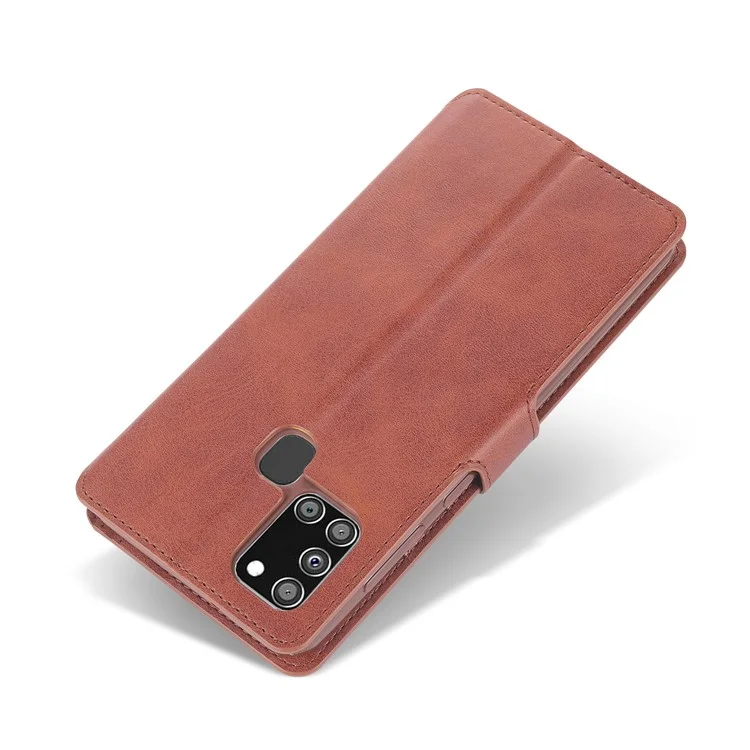 Azns Wallet Leather Case Cover Для Мобильного Телефона Для Samsung Galaxy A21s - Коричневый