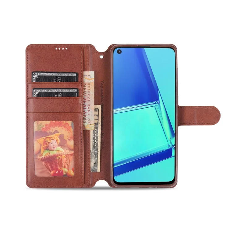 Azns Wallet Leather Case Cover Для Мобильного Телефона Для Samsung Galaxy A21s - Коричневый